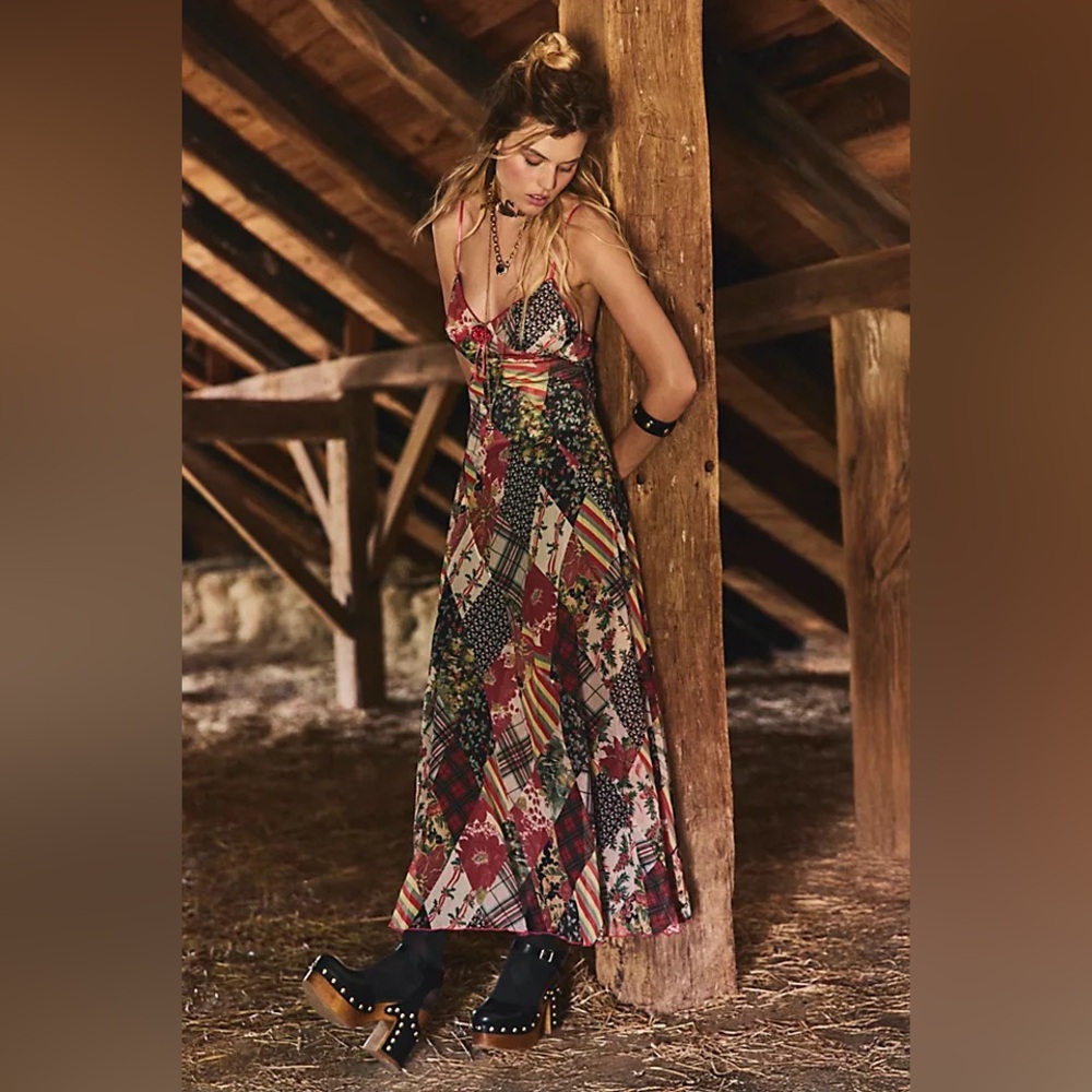 Free People ‘Tis The Season Patchwork Maxi Dress size 10 NWT